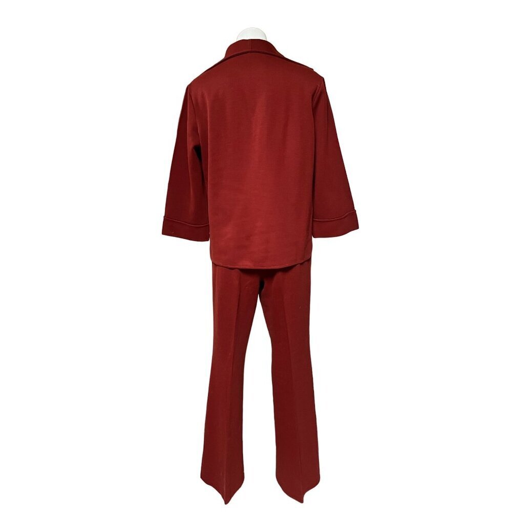 1970s Vintage Polyester Leisure Suit Pants Set Rust Color Bell Sleeve Wide Leg - Picture 6 of 12